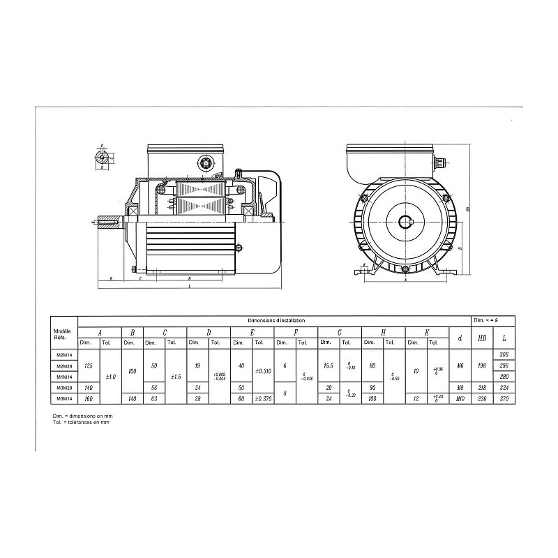Moteur electrique 2 CV 230 V 1400 tr/m IP 44 axe 19 mm