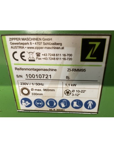 Monteuse de pneus 230 volts pour roues de 10 à 22 pouces Zipper ZI-RMM95