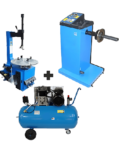 Lot équilibreuse démonte pneus compresseur 230V monophasé