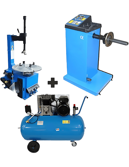 Lot équilibreuse démonte pneus compresseur 230V monophasé