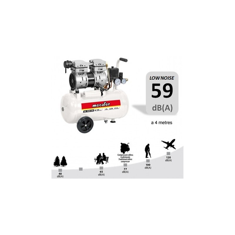 Compresseur silent tech 59 dB Mecafer 425523 sans huile 24 litres