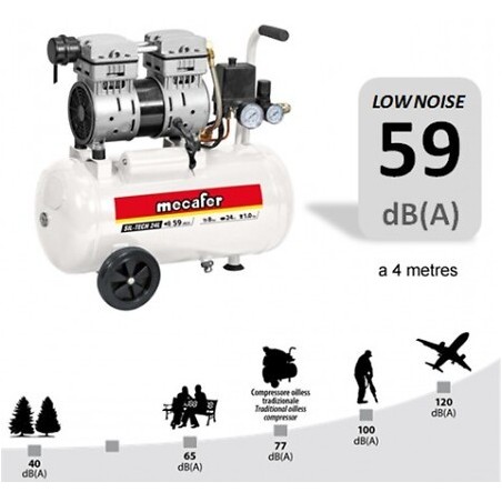 Compresseur silent tech 59 dB Mecafer 425523 sans huile 24 litres