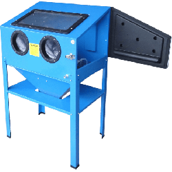 Cabine de sablage microbilleuse 220 Litres bleue pas chère trape côté