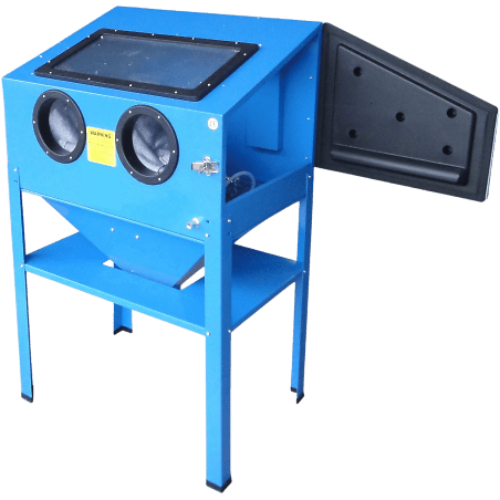 Cabine de sablage microbilleuse 220 Litres bleue pas chère trape côté