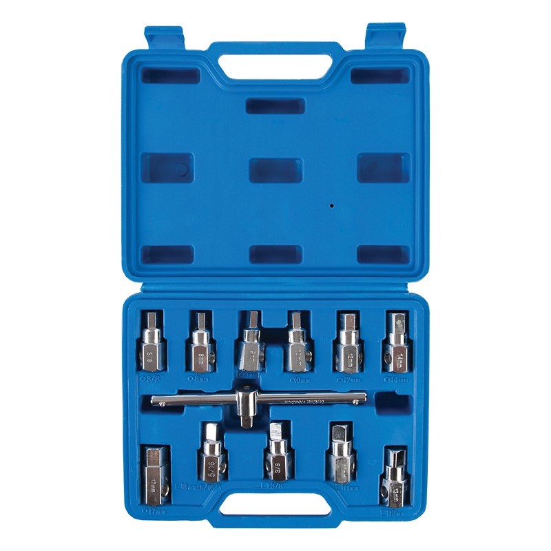 Kit de clés universelles pour bouchons de vidange 12 pcs 3/8 pouce / 8 - 17 mm marque SILVERLINE