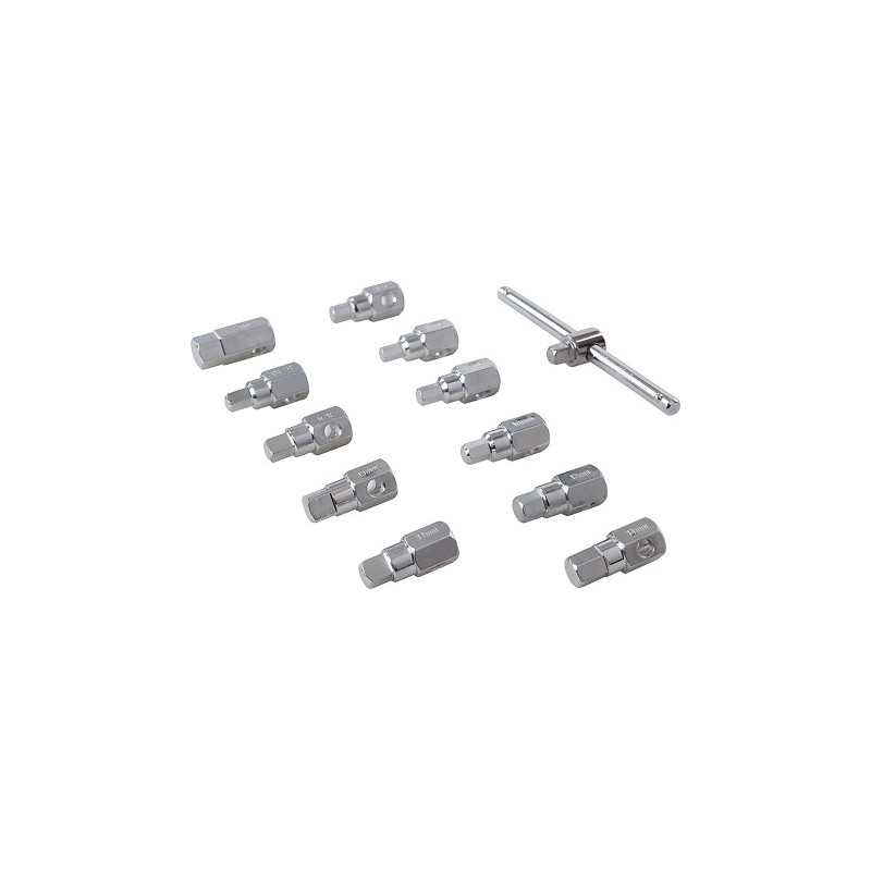 Kit de clés universelles pour bouchons de vidange 12 pcs 3/8 pouce / 8 - 17 mm marque SILVERLINE