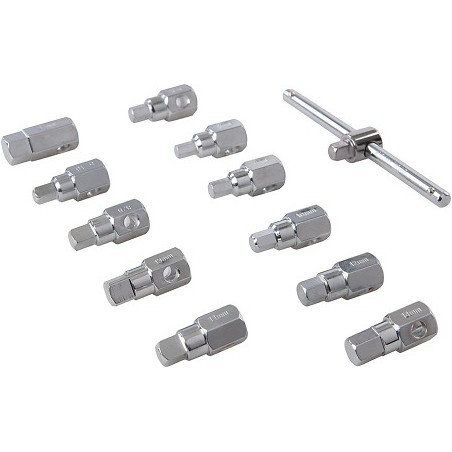 Kit de clés universelles pour bouchons de vidange 12 pcs 3/8 pouce / 8 - 17 mm marque SILVERLINE