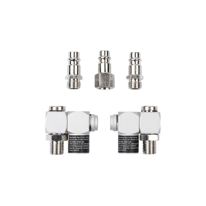 Lot de 5 raccords rapides pneumatiques 6,3 bar maxi dont 2 articulés