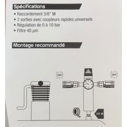 Filtre détendeur 3/8 male 2 raccords rapides compresseur Mecafer 152172 2