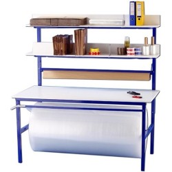 Table d'emballage complète avec dérouleurs et étagères de rangement