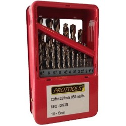 Coffret de 25 forets métaux hss meulés avec pointe auto centreuse Protools réf PROT25FMHSS forêts et mèches 2