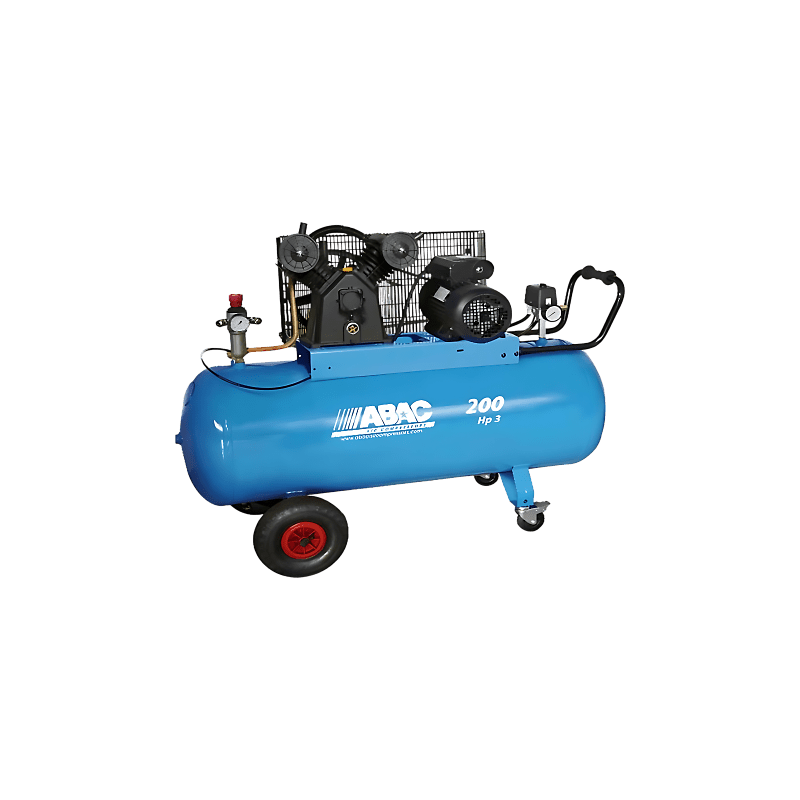Compresseur abac puissance 3 cv 200 litres vcf3 200cm3 cylindres fonte, roues gonflables Abac référence 4116023705 compresseur d
