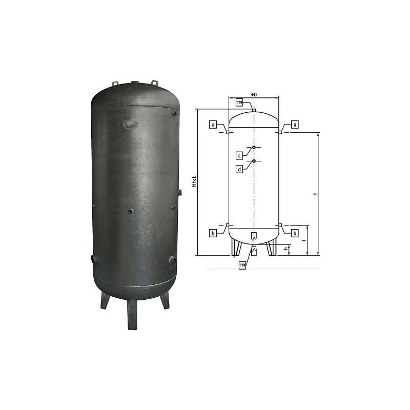Réservoir d'air sans traitement capacité 900 litres 11 bar